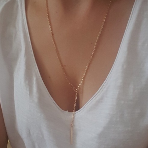 Gold Circle Bar Lariat Necklace - Picture 3 of 5